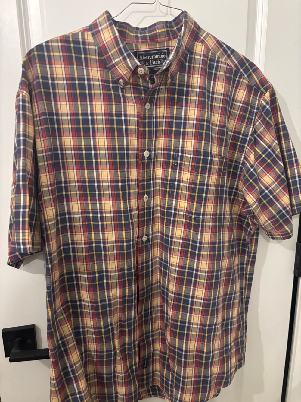 Abercrombie & Fitch Men Big Shirt Y2K Short Sleeve Button Shirt Plaid Size Large